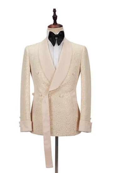 Gold Leopard Jacquard Men Suit | Shawl Lapel Double Breasted Formal Prom_1