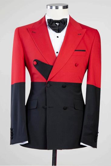 Red and black fashion double-breasted men's suit_1