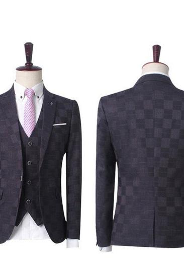 Crimson Plaid Business Men Suit | Prom Men Suit Three Piece_4
