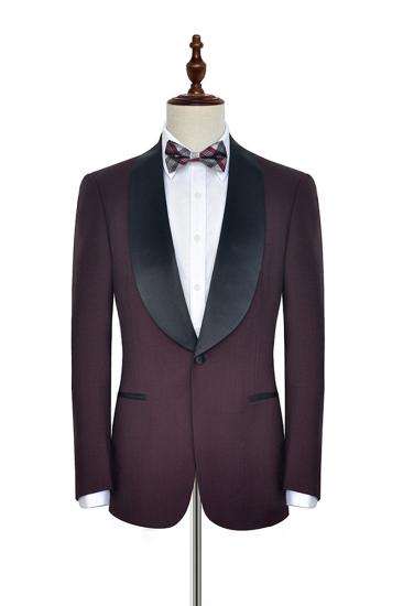 Men Luxury Black Shawl Color One Button Burgundy Wedding Suit_2