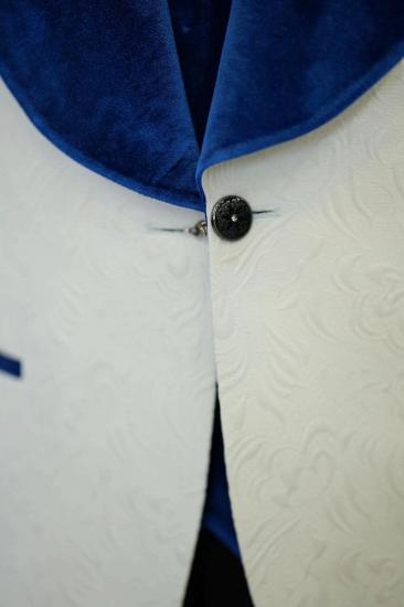 Brady Blue Velvet Shawl Lapel Jacquard Mens Slim Three Piece Tuxedo Suit_6