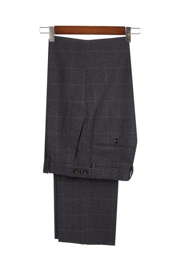 Classic Dark Gray Plaid Peak Lapel 3 Piece Mens Suit with Double Breasted Waistcoat_4