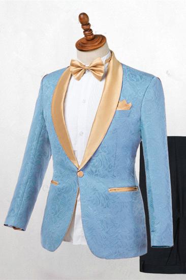 Kyle Blue One Button Shawl Lapel Best Fit Wedding Suit For Men_1