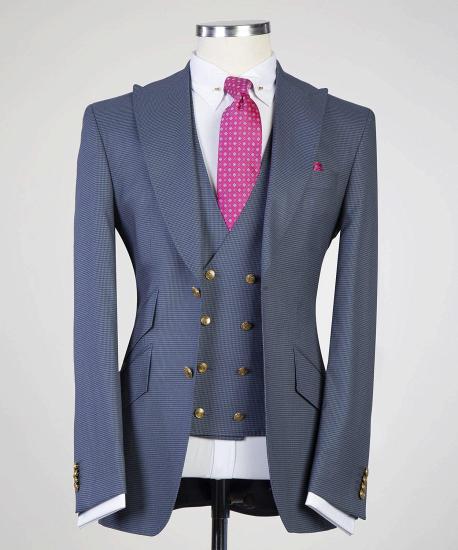 Modern Gray Point Collar Men Three-Piece Business Suits_4