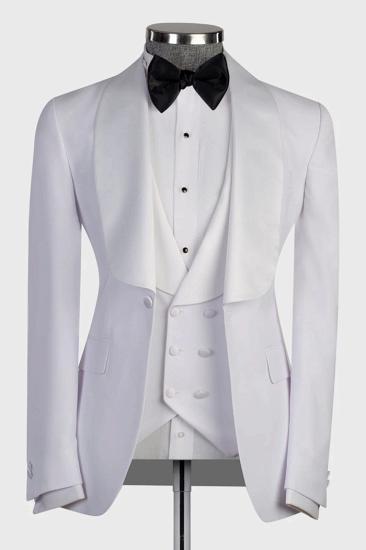 White Shawl Lapel Three Piece Tuxedo Men Custom Tailored Formal Suit For Wedding Prom Party Gala_1