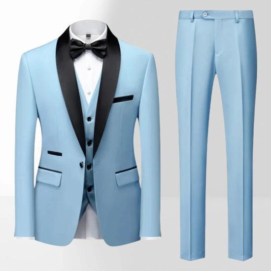 Brownie Light Blue Slim Fit Shawl Collar Mens Three Piece Tuxedo Suit_2