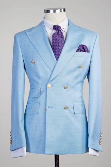Sky Blue New Arrival Point Collar Double Breasted Two-Piece Prom Suit_1