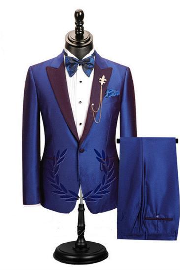 Wesleyan Blue Pointed Lapel Mens Prom Suit_1