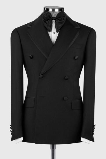 Men’s Black Double-Breasted Peak Lapel Tuxedo Suit for Wedding & Prom