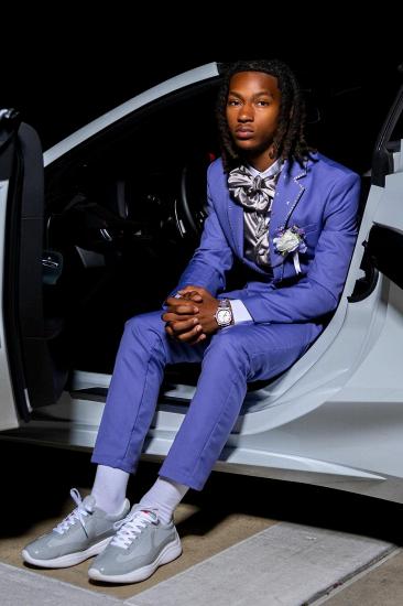 Julius Handsome Blue Notched Lapel One Button Prom Suit With Rhinestones | Bradymensuit_3