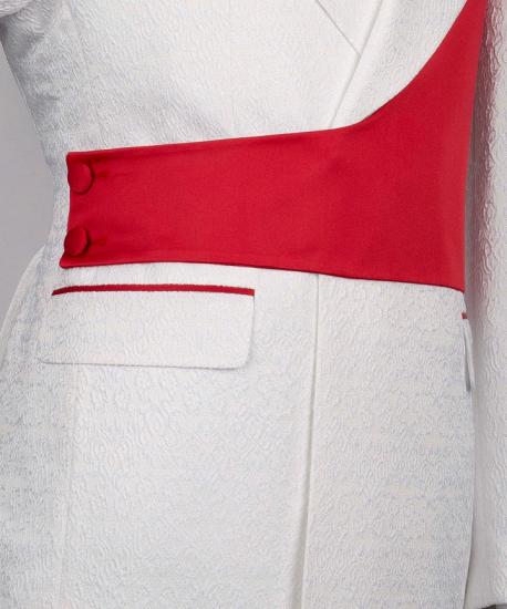 Slim White Jacquard Notched Lapel Two Pieces Prom Suits With Red Crossover Satin Panel_3