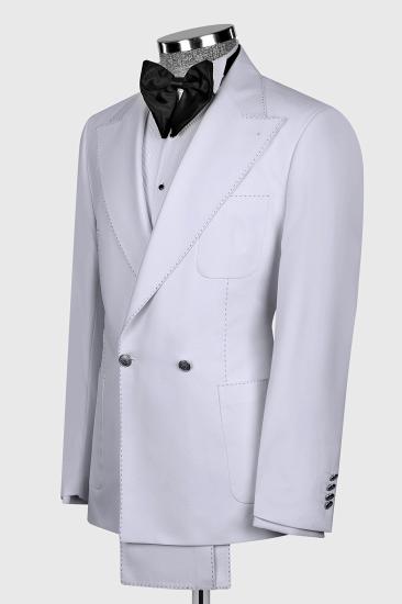 Brady Pure White Peak Lapel Double Breasted Black Seam Mens Two Pieces Suit_2