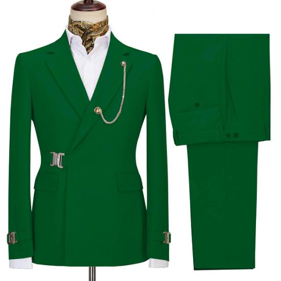 Liam  dark green notched lapel men's business suit_2