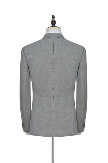 Men Small Plaid Gray Casual Suit |  Peak Lapel One Button Men Business Suit_5