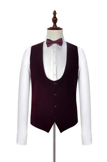 Velvet Shawl Collar White Wedding Tuxedo |  Burgundy Tank Top Three Piece Wedding Suit_4