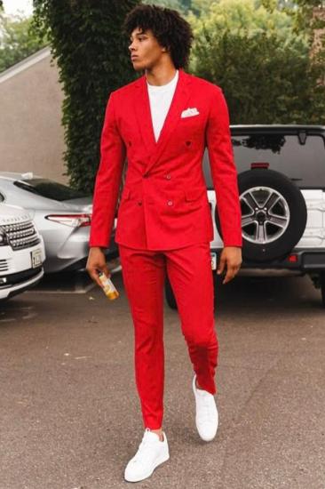 Red Open Collar Slim Fit Double Breasted Homecoming Men's Two-Piece Tuxedo_2