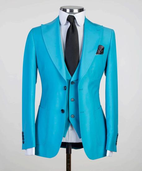 New blue pointed collar close-fitting formal business suit_6