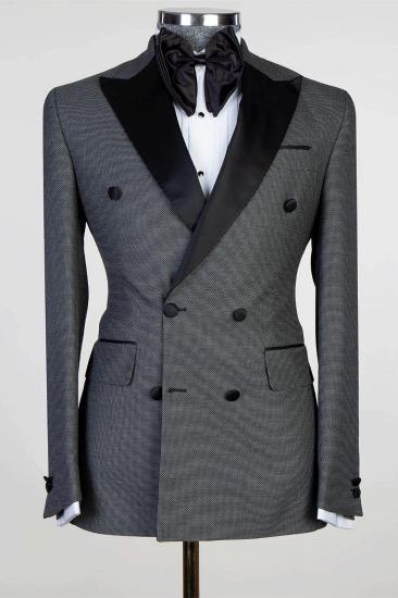 Dark Gray Fashionable Double Breasted Point Collar Men's Suit_1