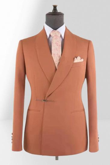 Orange Shawl Collar Wool Blend Men Slim Fit Two Piece Suit