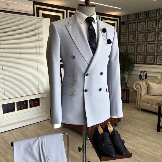 Hogan Trendy Point Lapel Double Breasted Slim Fit Business Mens Suit_2