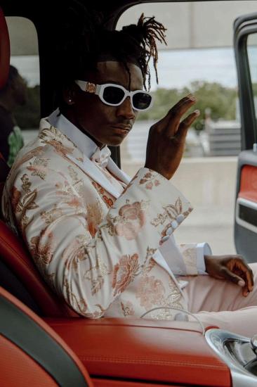 Greg Bespoke Apricot Slim Jacquard Peaked Lapel Three Pieces Prom Suits_2