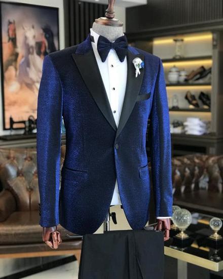 Baron Royal Blue Velvet Pointed Lapel Men Business Suit_4