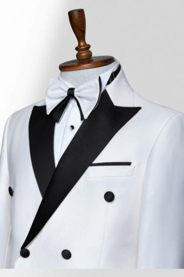 White Peak Collar Double Breasted Men Peak Collar Two Piece Suit_2
