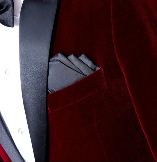 Burgundy Velvet Blazer Jacket | Two Pieces Shawl Lapel Men Suits_3