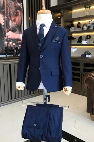 Navy Blue Slim Fit Lapel Jacket Trousers Children Suit | Boys Single Breasted Three Piece Suit_1