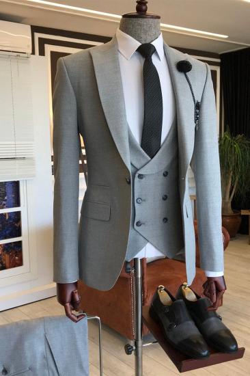 Clemente Newest Grey Pointed Lapel One Button Custom Mens Formal Business Suit_2