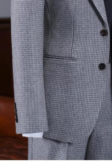 Stylish Grey Houndstooth Peak Lapel Single Breasted Mens Business Suit_7