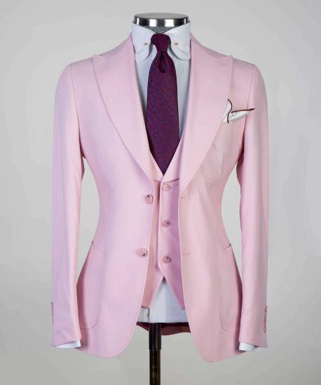 Pink Pointed Lapel Three Piece Best Fit Men's Suit_5