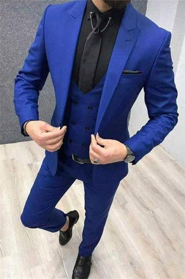 Royal Blue Peak Lapel Men Tuxedo | New Prom Men Suit Three Piece_1