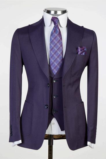 Dark Purple Peaked Lapel Three Pieces Best Fitted Men Suits_1