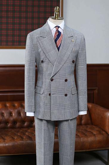 Alves Grey Plaid Lapel Double Breasted Custom Mens Business Suit
