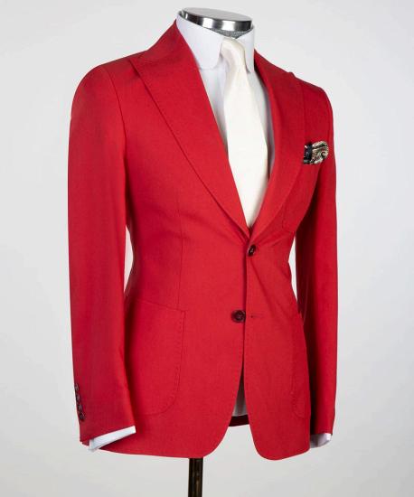 Donald Bespoke Red Peaked Lapel Three Pieces Men Suits_3