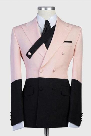 Rafael Pink And Black Double Breasted Point Lapel Men Suit