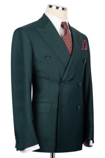 Brady Handsome Dark Green Wool Peaked Lapel Double Breasted Business Suits_2