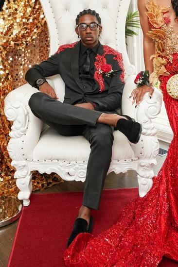 Isidore Fancy Black Notched Lapel Beading Two Piece Prom Suits