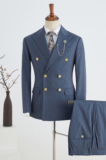 Berton Sleek Navy Striped Double-Breasted Slim Fit Suit_2