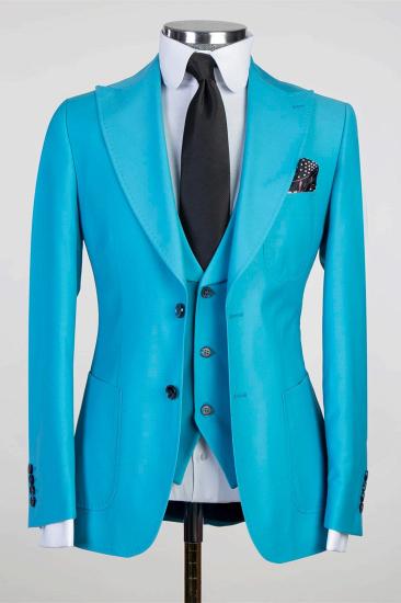 New blue pointed collar close-fitting formal business suit_1