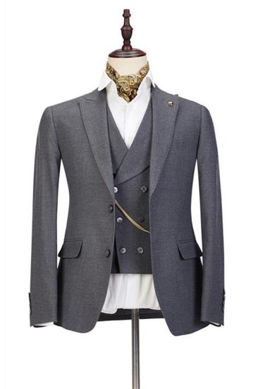 Mark Three Pieces Peaked Lapel Gray Business Men Suits_1