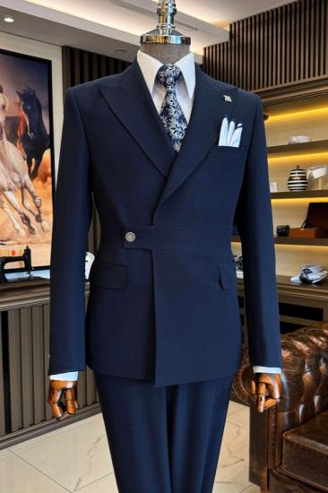 Brady Fashion Dark Blue Peaked Lapel Slim Fit Two Piece Prom Suits_1