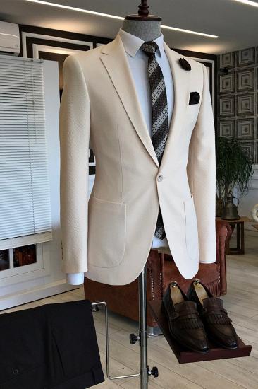 Nick Off White Notched Lapel One Button Formal Business Men Suit_2