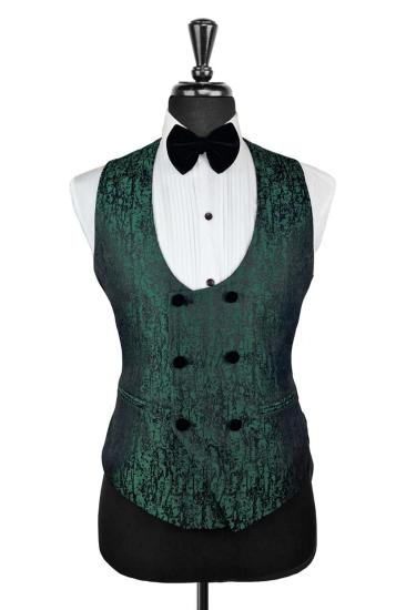Bespoke Dark Green Jacquard Double Breasted Vest