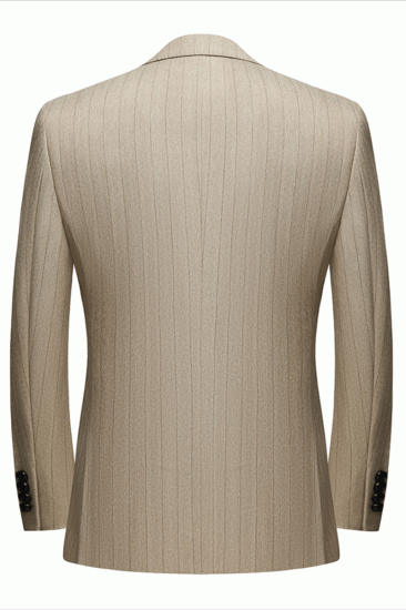 Gentle Khaki Striped Peak Lapel Formal Mens Suit for Business_2