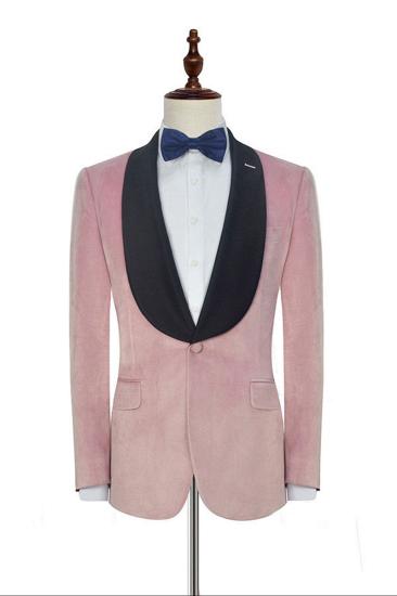 Fashion Pink Wedding Tuxedo | Mens Black Silk Shawl Lapel Prom Suit_2