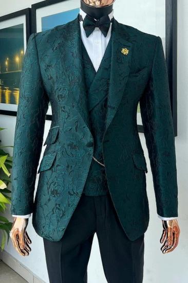 Dark Green Notched Lapel Three Pieces Close Fitting Prom Suits