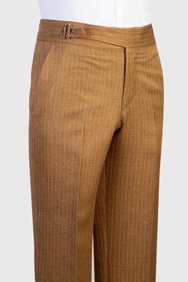 Double Breasted Orange Pinstripe Patch Pockets Men Two Pieces Business Suit_3