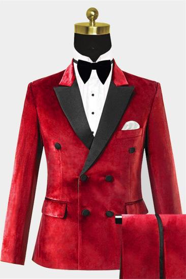 Double Breasted Red Velvet Tuxedo | Mens Two-Piece Prom Suit